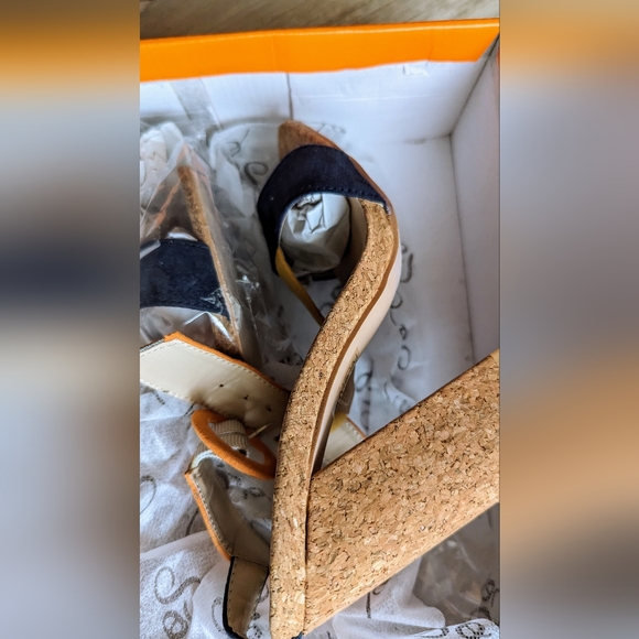 So Me Footwear, Supra-2 Navy Orange Cork Combo Color Block Heels - Picture 9 of 16